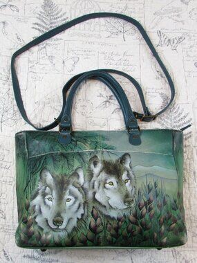 ART TO WEAR Anuschka Women'S wESTERN WOLF  Purse Hand Painted Leather Crossbody